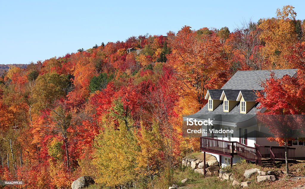 Villa in autumn, Mont Tremblant, Quebec, Canada Autumn Stock Photo