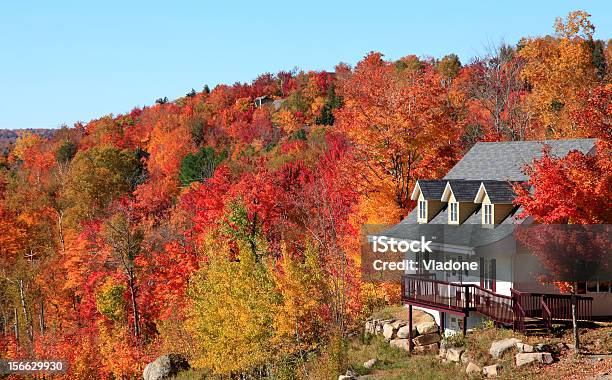 Villa In Autumn Mont Tremblant Quebec Canada Stock Photo - Download Image Now - Autumn, House, Vacation Rental