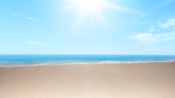 istock Sandy beach with the blue ocean 1566345935