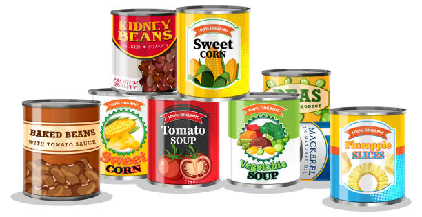Group of canned food Group of canned food illustration canned food stock illustrations