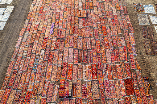 Dozens of hand-woven carpets were laid on the field for sunbathing