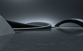 3D rendering of indoor black curved luminous space