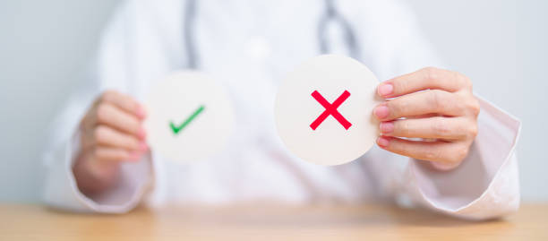 istock Doctor show Wrong symbol paper. True and false, accept and rejected, evaluation, Diagnosis, Vote, Poll, Yes or No, Health, Medical and Survey concepts 1566409266