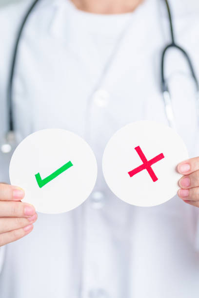 istock Doctor show Wrong symbol paper. True and false, accept and rejected, evaluation, Diagnosis, Vote, Poll, Yes or No, Health, Medical and Survey concepts 1566409274