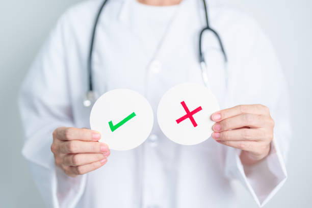 istock Doctor show Wrong symbol paper. True and false, accept and rejected, evaluation, Diagnosis, Vote, Poll, Yes or No, Health, Medical and Survey concepts 1566411335