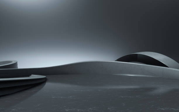 istock 3D rendering of indoor black curved luminous space 1566413398