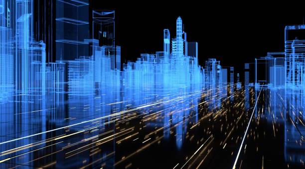 istock Futuristic blue smart city background 1566427479