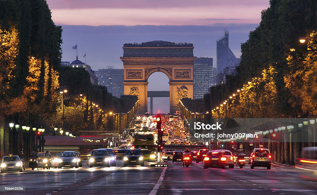 Paris, Champs-Elysees at night Champs-Elysees Avenue with the Arc de Triomphe in Paris France at night Paris - France Stock Photo