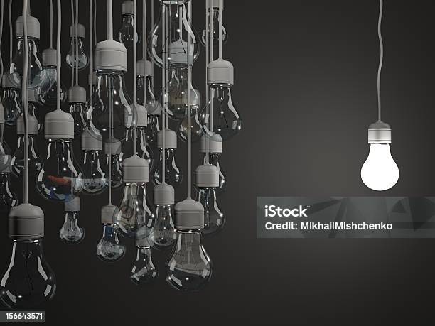 Bright Light Bulb On Black Background Stock Photo - Download Image Now - Bright, Concepts, Concepts & Topics