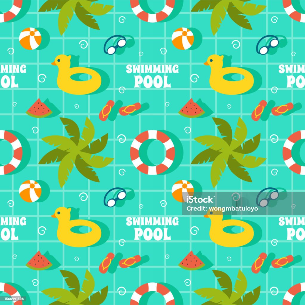 Swimming Pool Seamless Pattern Vector Illustration With Summer Vacation ...
