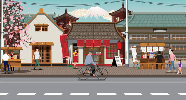 little tokyo background illustration vector art illustration