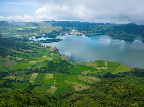 Sete Cidades Aerial View. Natural landscape in Sao Miguel, Azores. Portugal.