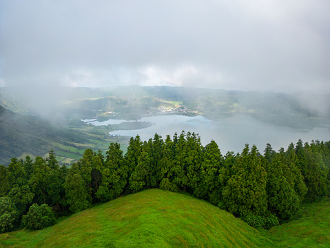 Sete Cidades Aerial View. Natural landscape in Sao Miguel, Azores. Portugal.