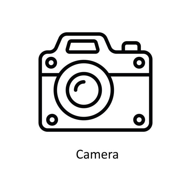 カメラのベクター画像アウトラインアイコンデザインイラスト。白い背景にマルチメディアシンボルeps 10ファイル - lens camera photography photography themes点のイラスト素材／クリップアート素材／マンガ素材／アイコン素材