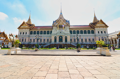 The Royal Palace of the Rama Dynasty Kings of Thailand at the Historic City center in Bangkok, Thailand