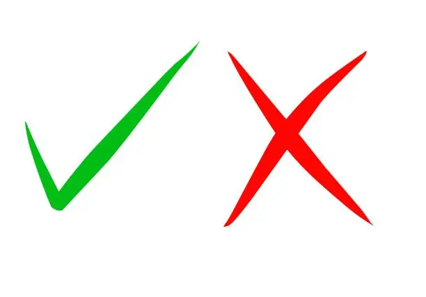 Vector illustration of Green check mark and red cross symbol