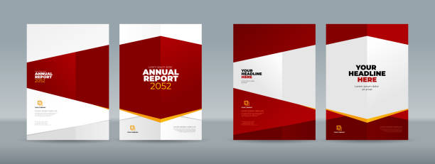 Abstract geometric shape on dark red and white color background Abstract geometric shape on dark red and white color background - A4 size book cover front and back side template set for annual report, magazine, booklet, proposal, portfolio, brochure, poster book binding illustrations stock illustrations