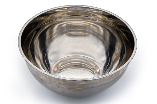 Big empty stainless steel kitchen bowl stainless steel on a white background