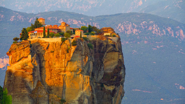 Monasteries on Meteora against beautiful mountain at Thessaly,Greece