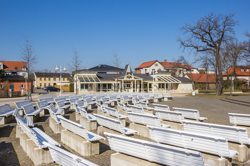 Benches of the open air theater in the park in Bad Salzelmen, Germany