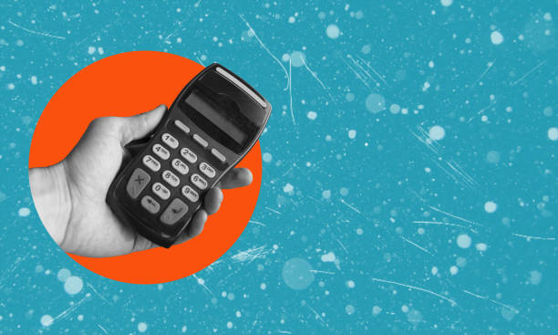 istock Art collage, hand holding calculator on blue background with copy space. 1566653417