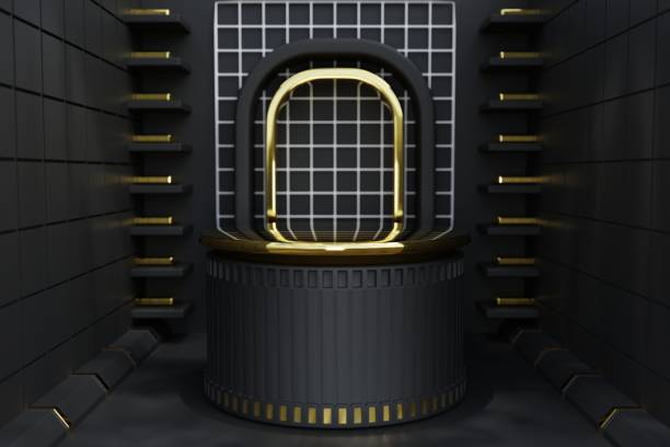 istock Dark Theme. 3d background Glossy products display metalic podium scene with geometric platform. background vector 3d render with podium. stand to show product. Stage showcase on pedestal display studio 1566661403