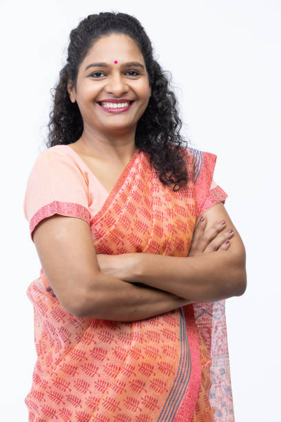 istock Beautiful woman posing in traditional saree 1566680363
