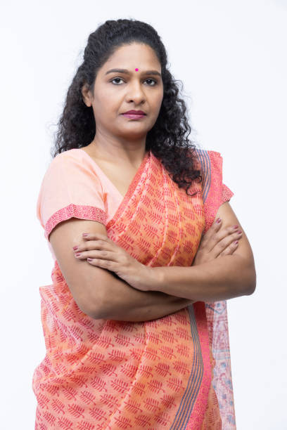 istock Beautiful woman posing in traditional saree 1566680367