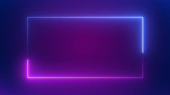 Rectangular neon light glowing with space abstract background, 3d rendering