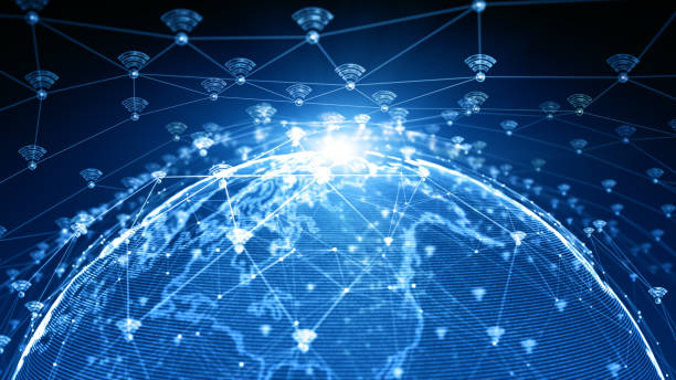 istock Wifi icon on digital abstract background, Global Technology digital data network connections, Technology wireless data transmission extremely high throughput, 3d rendering 1566682686
