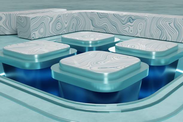 istock 3d background Glossy products display metalic podium scene with geometric platform. 1566683191
