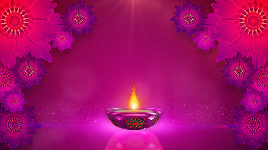 Happy Diwali, Deepavali or Dipawali Hindu Festival Celebration, Oil Lamp with Bokeh Greet Background, 3d rendering