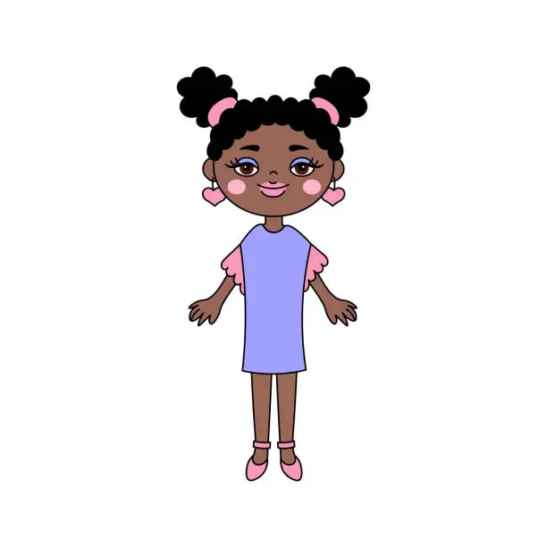 Vector illustration of Happy black girl cartoon character