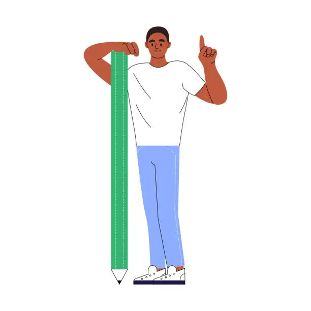 Vector illustration of African american man holding big pencil