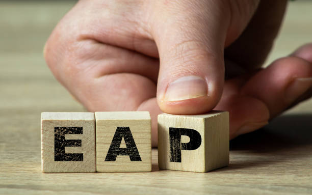 istock EAP symbol of Employee Assistance Program. Word EAP on wooden cube. Hand hold one wooden cube 1566693912