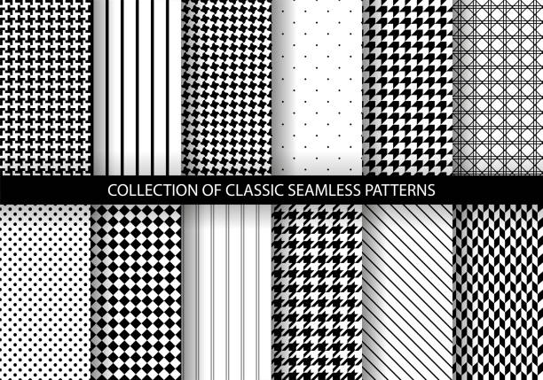 고전적인 패션 하운드투스 이음매 없는 기하학적 패턴 세트. pied de poule 프린트의 변형 - houndstooth pattern geometric shape textile stock illustrations