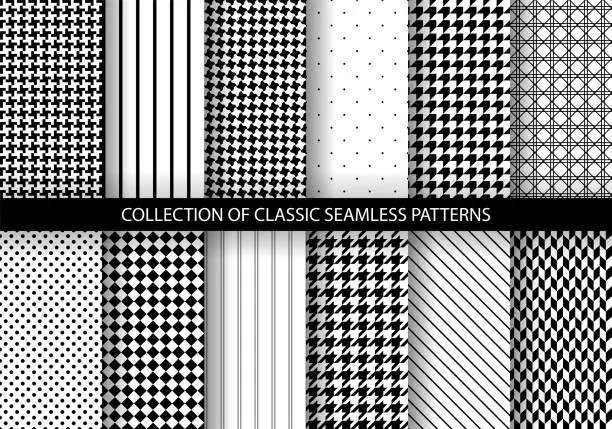Vector illustration of Set of classic fashion houndstooth seamless geometric patterns. Variations of pied de poule print