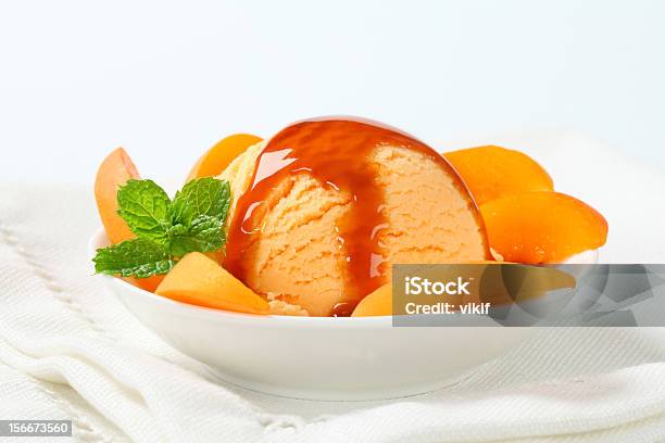 Ice Cream Dessert Stock Photo - Download Image Now - Peach Ice Cream, Apricot, Bowl