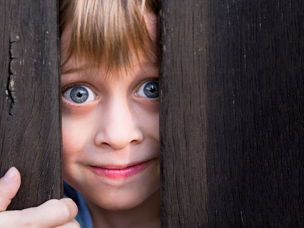 istock young boy looking throgh wooden barrier 156675102