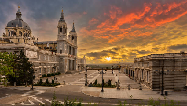 istock Cathedral Santa Maria in Madrid Spain during sunset 1566760268
