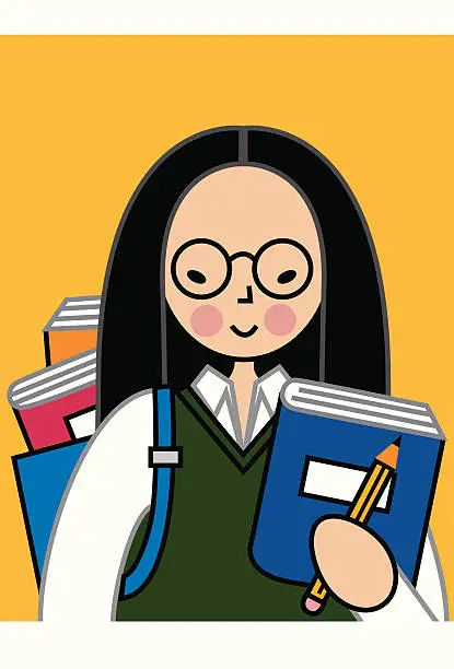 Vector illustration of Asian female student