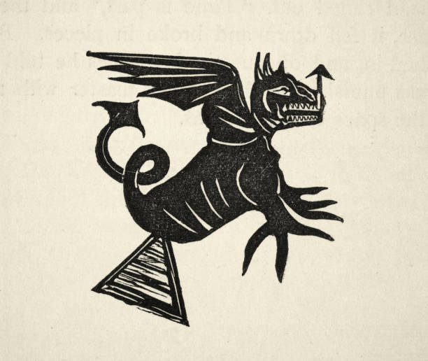 Vintage illustration of from an 18th Century Chapbook, Dragon like demon or devil