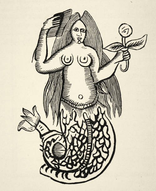 Vintage illustration of from an 18th Century Chapbook. Mermaid, of the Black Rock Liverpool 18th Century