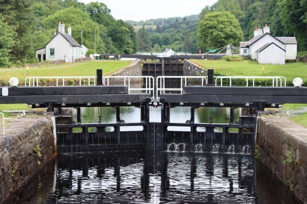 istock Locks along a canal in summer 1566792205