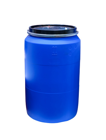 Blue plastic barrel container with cap  isolated on white background