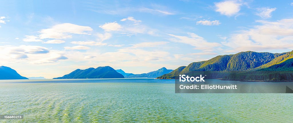 Auke Bay Panorama Panoramic view from a whale watching boat trip in Auke Bay near Juneau, Alaska Alaska - US State Stock Photo