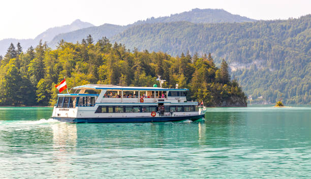 nave da crociera sul lago, wolfgangsee, alpi, austria - wolfgangsee foto e immagini stock