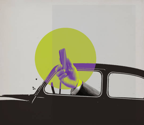 istock Man driving a vintage car and using a smartphone 1566811923