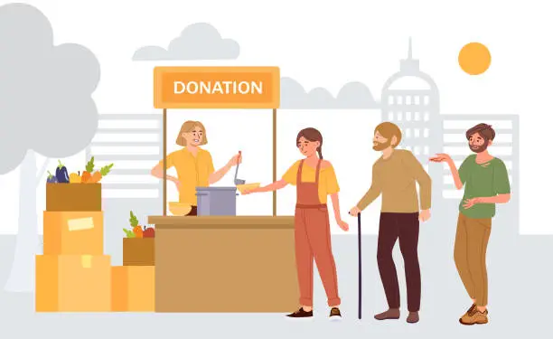 Vector illustration of People with donation food vector concept