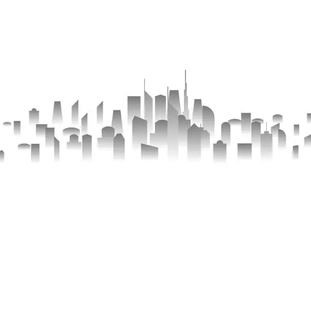 Vector illustration of Band of grayscale skyscraper buildings, in perspective